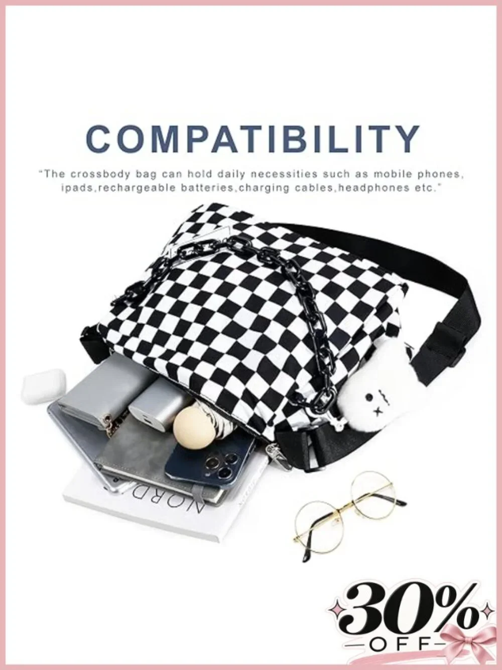 Nylon Crossbody Bag Messenger Purse with Adjustable Strap - Women's Handbag